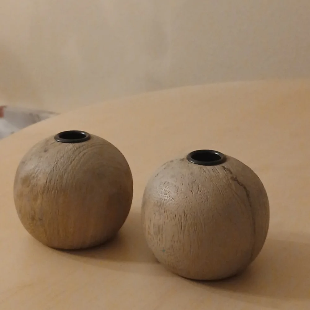 2 Threshold Wood Round Taper Candle Holder